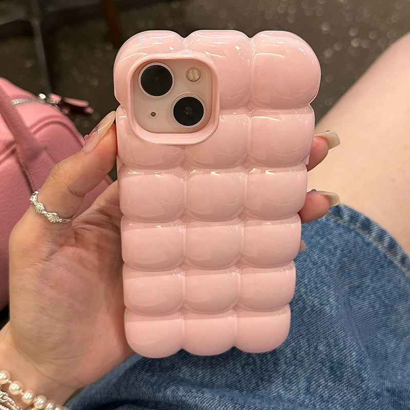 Candy Color 3D Block Lattice Shockproof Phone Case - Soft Silicone Glossy Finish