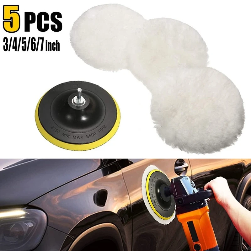 5pcs Car Polishing Pad Set Wool Buffing Wheel Tool 3/4/5/6/7 Inch Drill