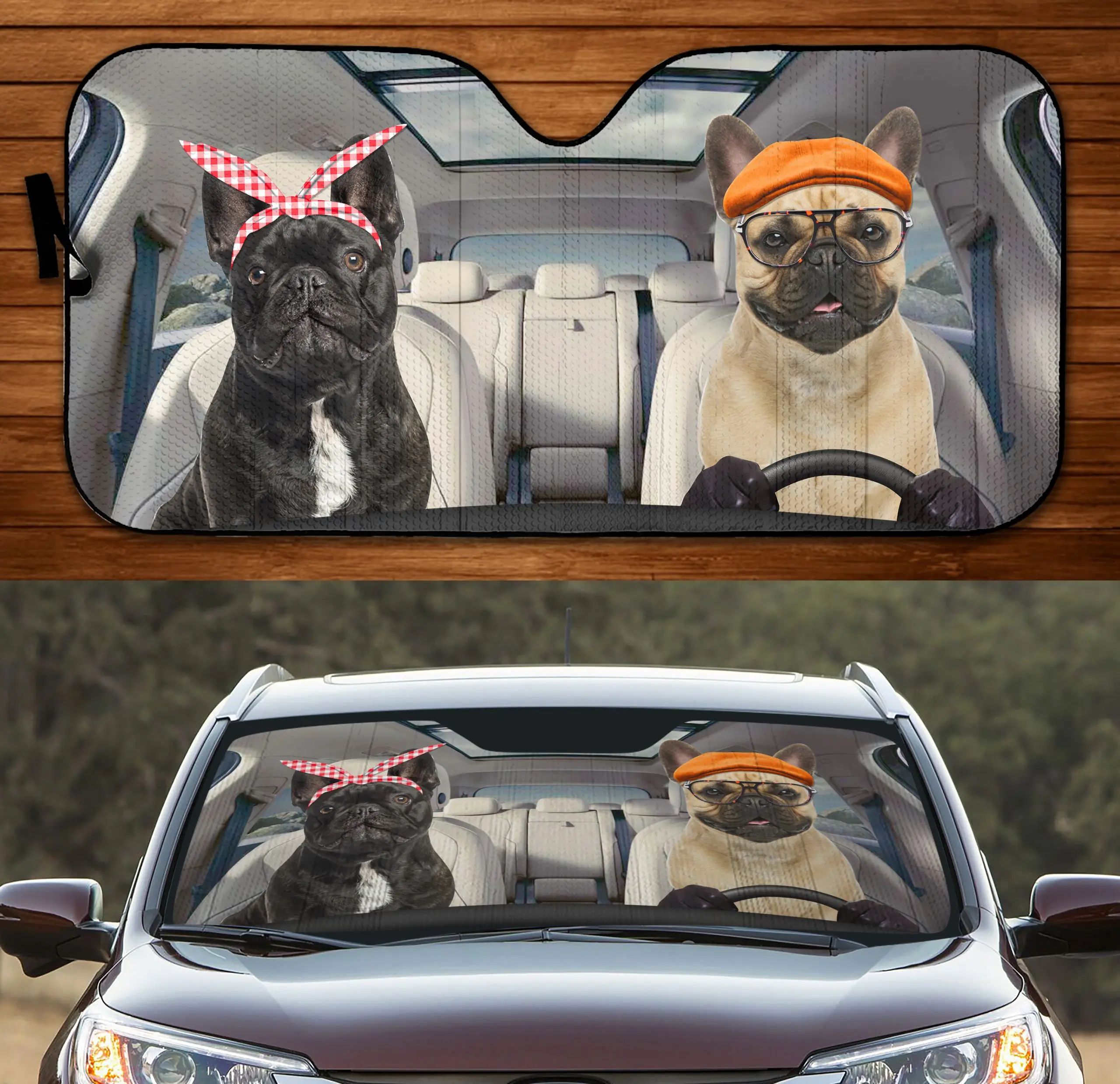 Cafetime cão carro pára-brisa pára-sol um bonito bulldog cão na praia  decoração do veículo frente pára-brisa sol sombra viseira uv ray refle -  AliExpress