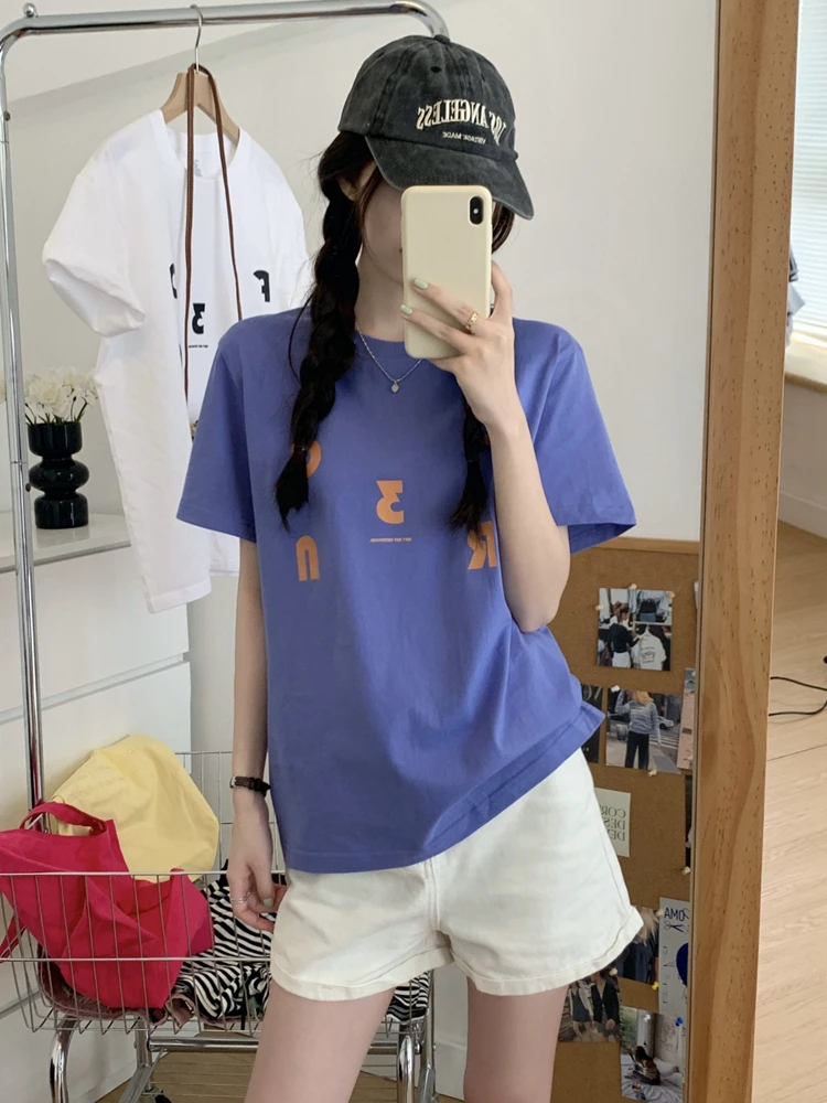 

Summer Cotton Loose Versatile Letter Printing Casual Short Sleeve T-shirt Women's Top