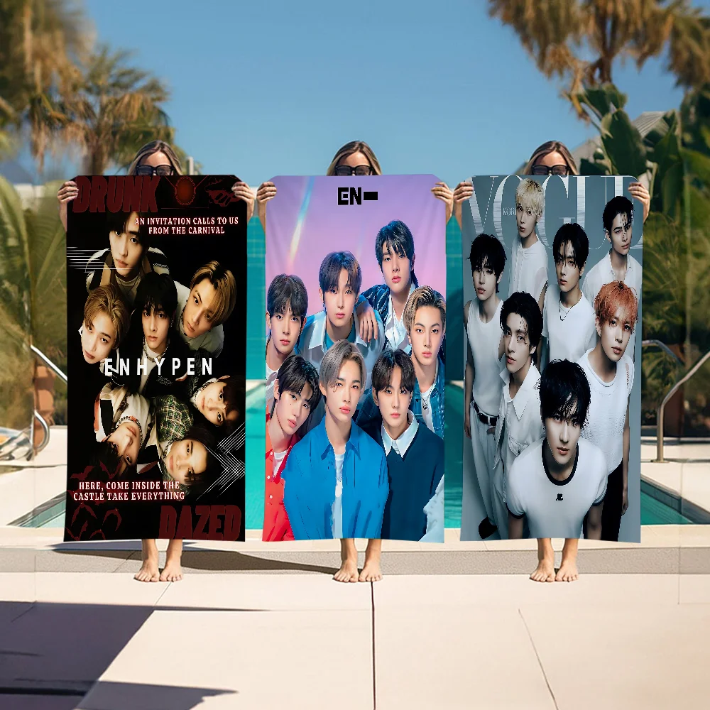 Kpop E-ENHYPEN Microfiber Beach Towel Absorbent Quick Dry Soft Yoga Swimming Resort Mountain Climbing Towel