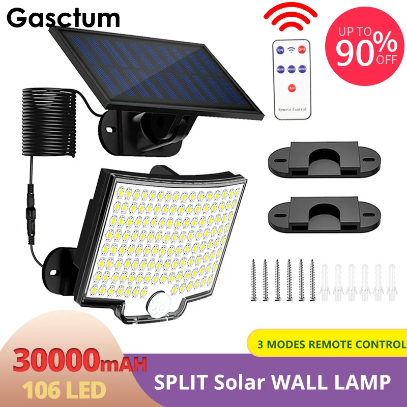 

30000W Powerful Solar Wall Lamp Induction Split Garden Lamp 106 LED Rainproof Courtyard Lamp Indoor/Outdoor With Remote Control