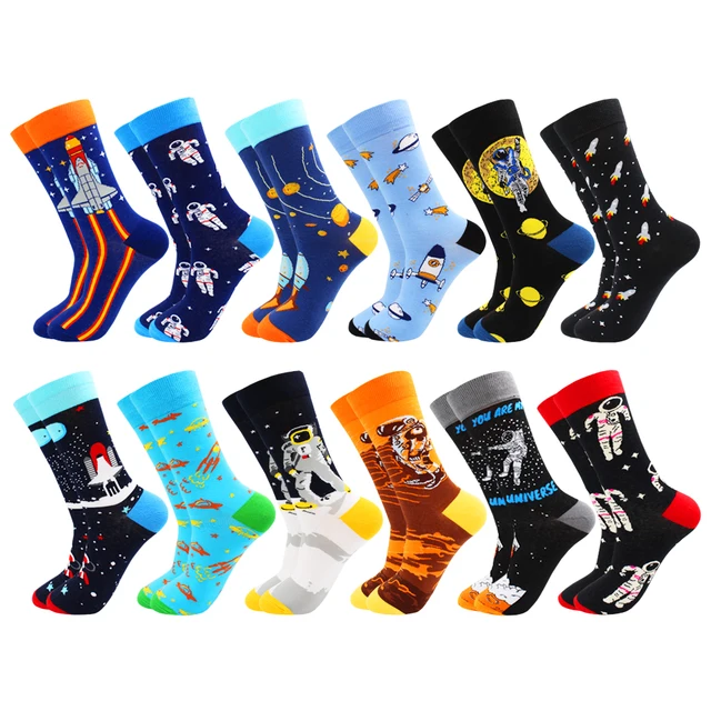 Fashion Casual Women and Mens Socks Art Van Gogh Stripe Harajuku Fruit Animal Sloth Beer Funny Socks Dress Cotton Socks Men 12 pairs -HWC6