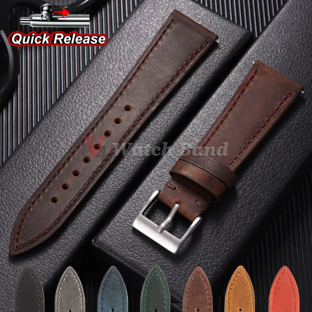 Vintage Retro Genuine Leather Quick Release Watchband - Crazy Horse Watch Bracelet Accessories