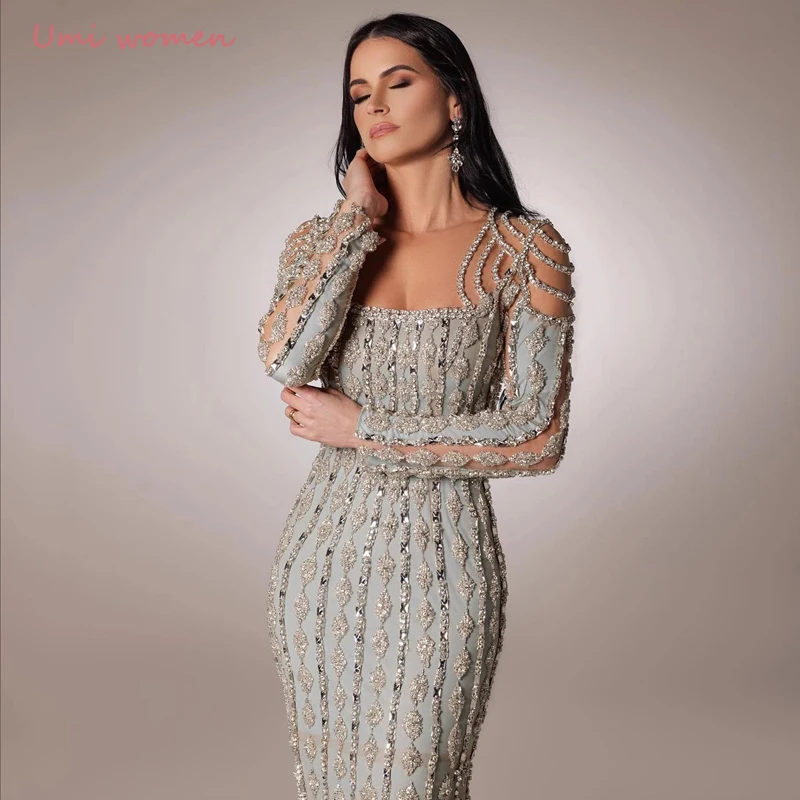 فساتين سهرة مخصصة بحورية البحر رمادية اللون مطرزة...