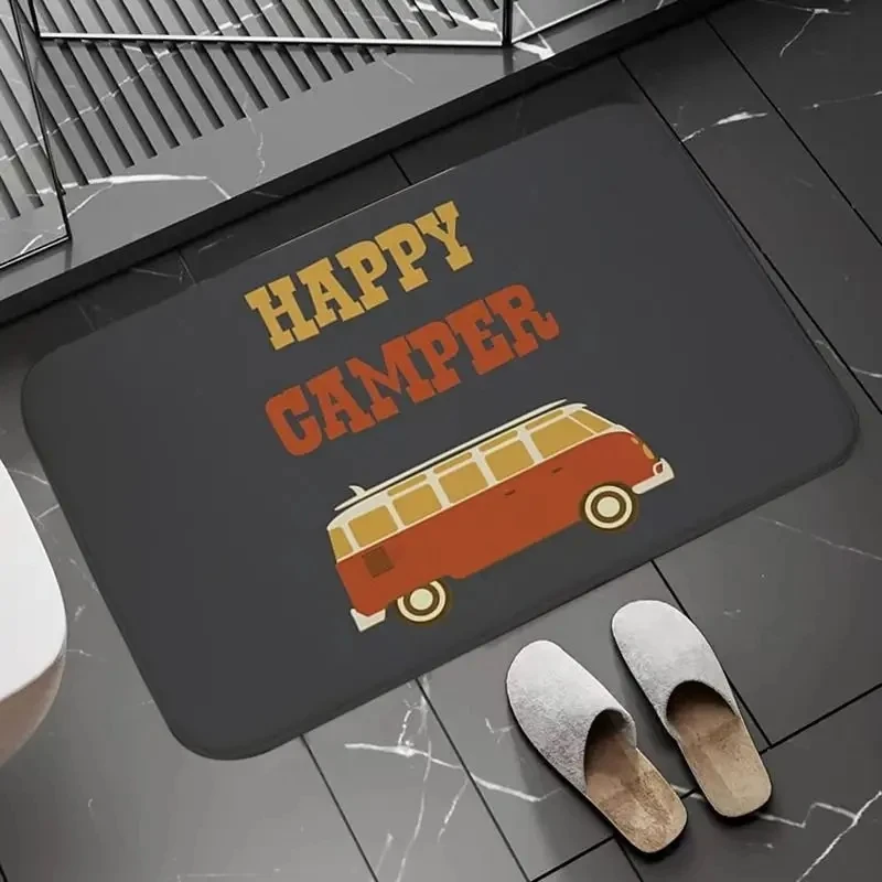 Floor Mat Happy Campers Welcome Mat Floor Decoration Carpet Non-slip Easy To Clean Area Rug Living Room Home Office Washable Doormats