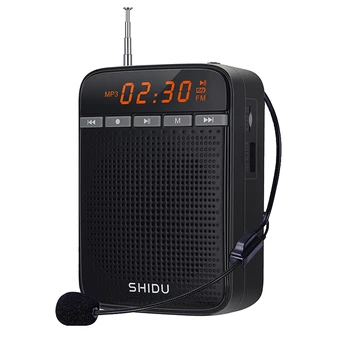 SHIDU 10W 교사를위한 음성 증폭기 메가폰 AUX 오디오 사운드 스피커 녹음 유선 마이크가있는 FM 라디오 투어 가이드