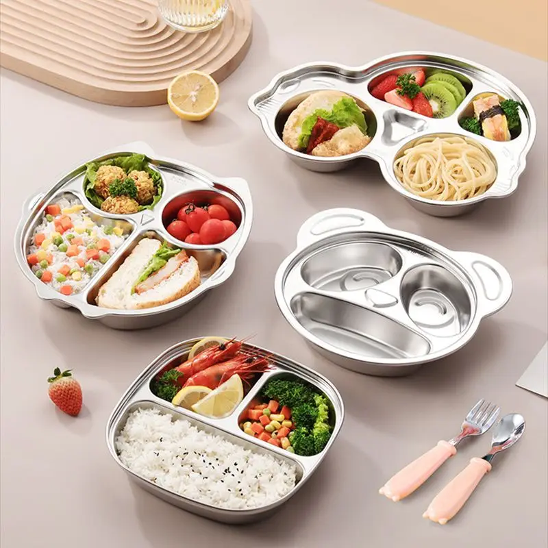 Aixiangru Children's Dinner Plates Cartoon Cute Plates Stainless Steel 304 Filleted Corner Animal Shape Chinese Food Plate