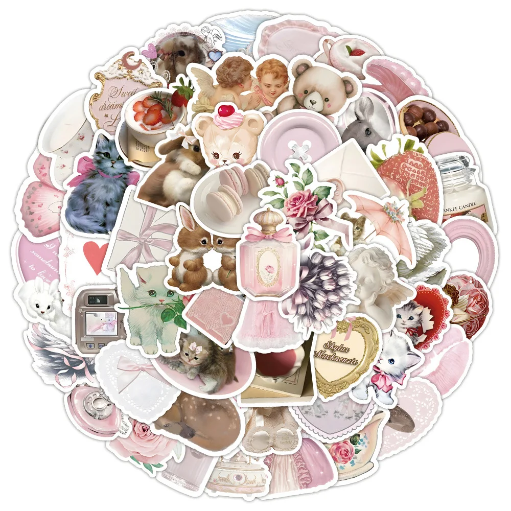 

10/30/50/100pcs Retro Pink Style Girl Stickers INS Aesthetic Graffiti Decals Decoration DIY Phone Case Luggage Notebook Sticker
