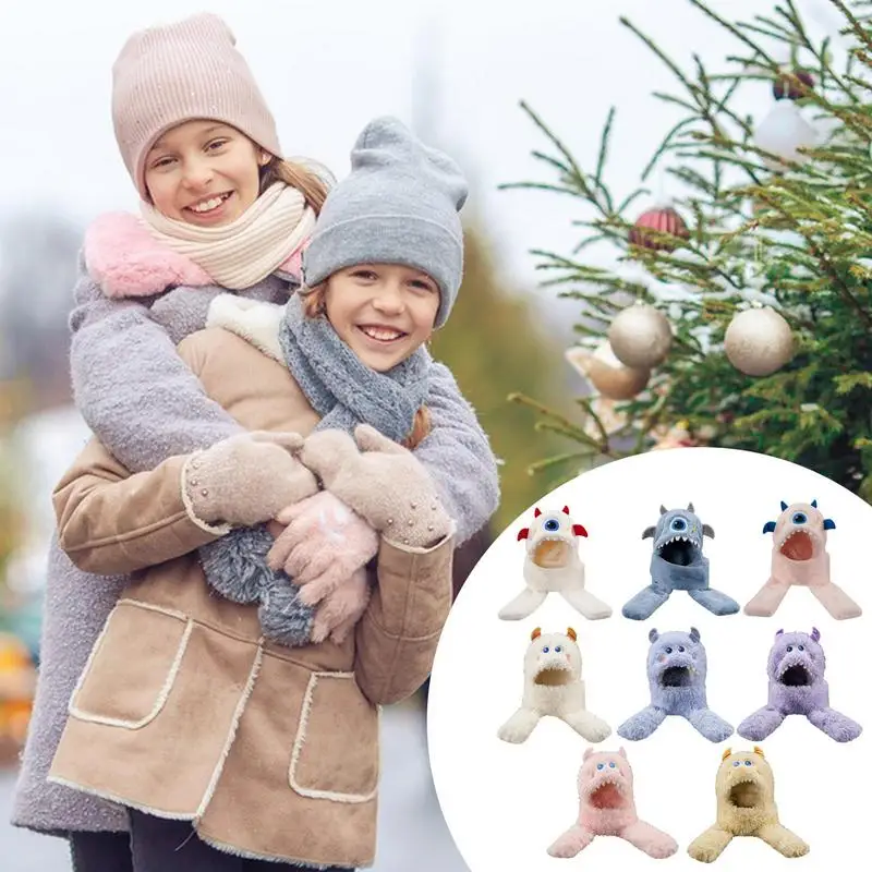 

Animal Hood Hat Adorable Alien Warm Beanie Hat Super Soft Novelty Multifunctional Cozy Velvet Plush Hats For Kids Halloween