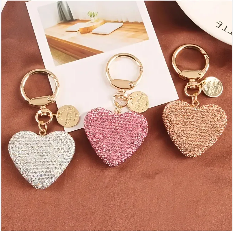 Keychain Rhinestone Heart Peach Heart Car Women Handbag Bag Pendant Metal Crystal Keyring Accessories Gift