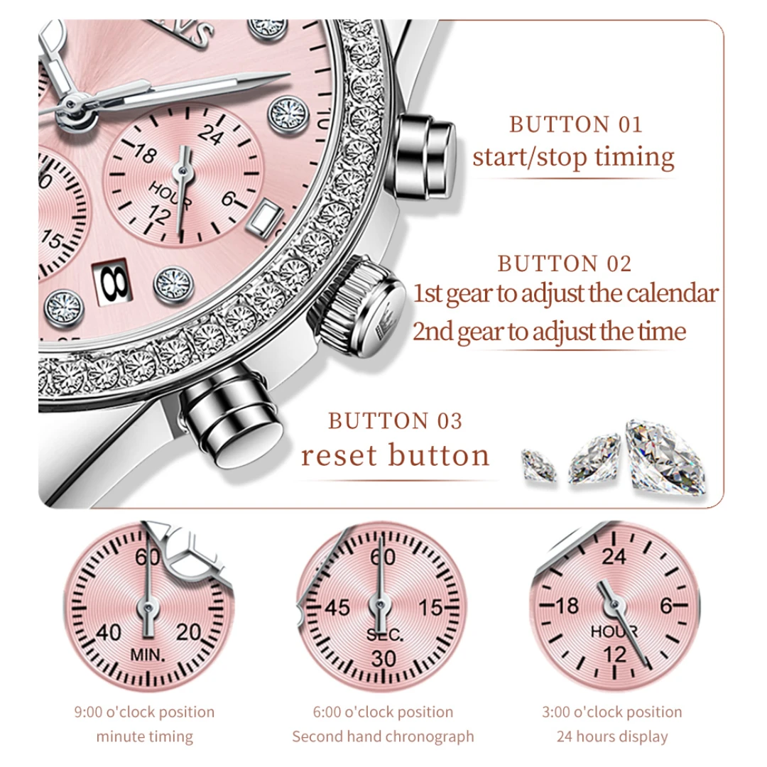 OLEVS 9909 Quartz Fashion Watch Gift Alloy Watchband Round-dial Calendar Small second Timer 5