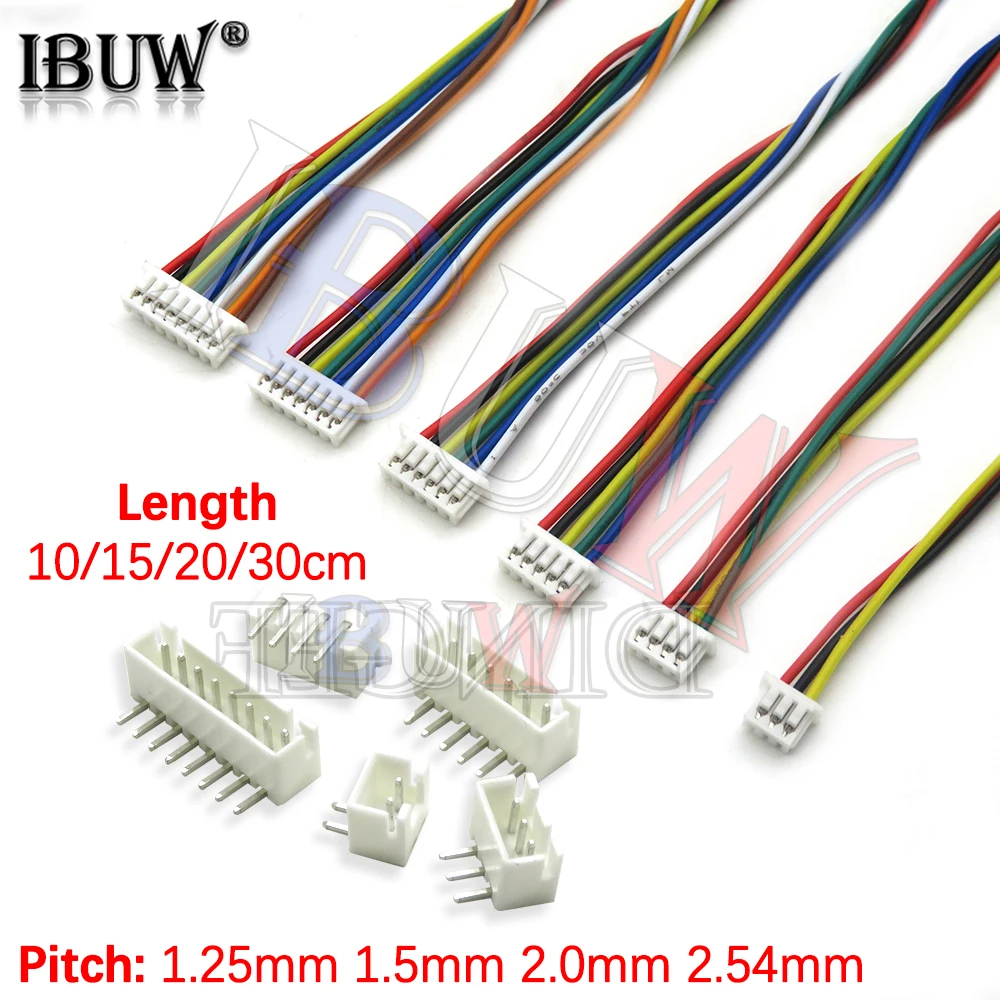 Kit 10 Set Connettori SH1.0, 1.25, ZH1.5, PH2.0, XH2.54 – Spine Femmina+maschio 2-10 Pin, Cavi 10/20/30 Cm, Per Elettronica Fai-da-te