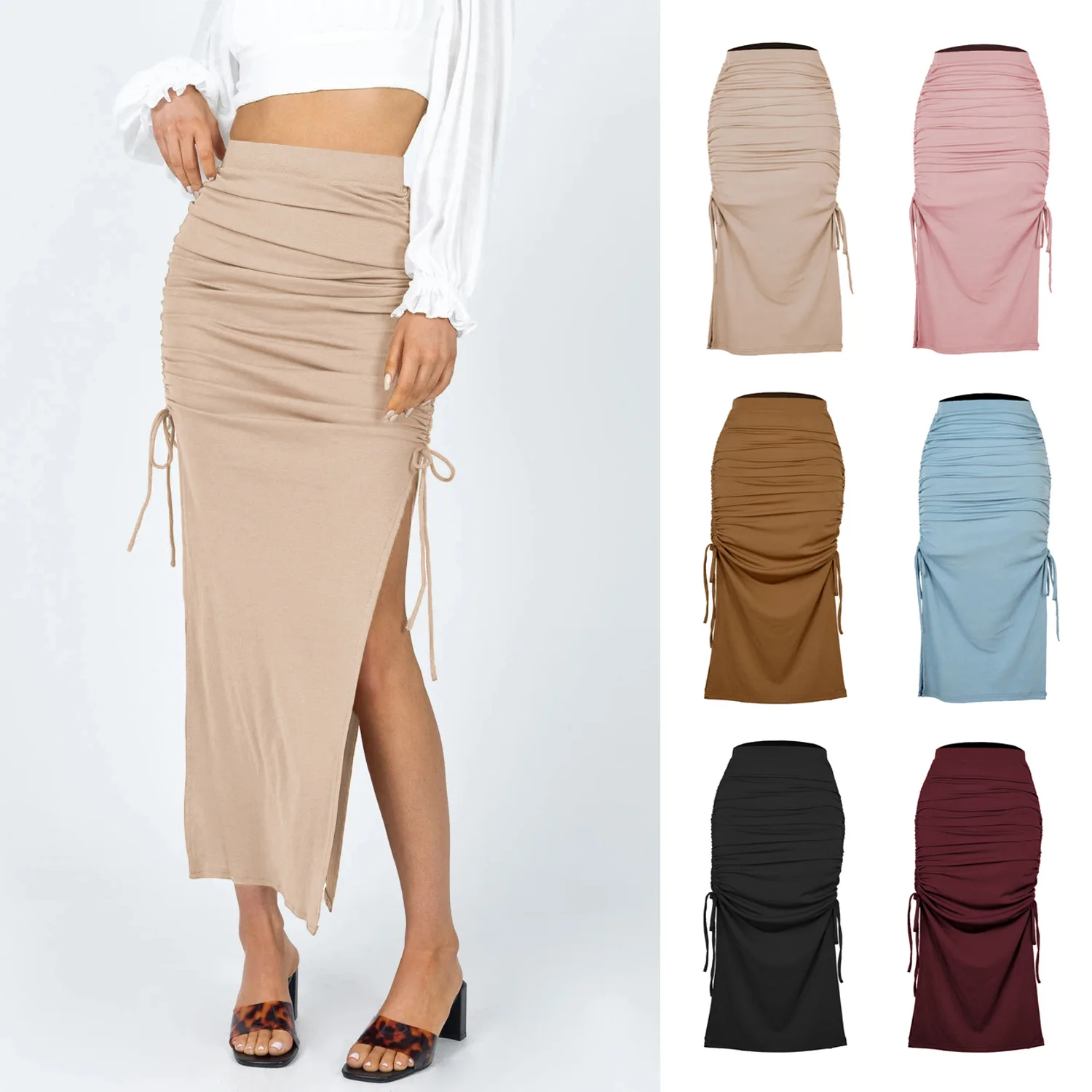 Sexy Slim Fit Hip-Hugging Graceful Slit Mesh Long Skirt