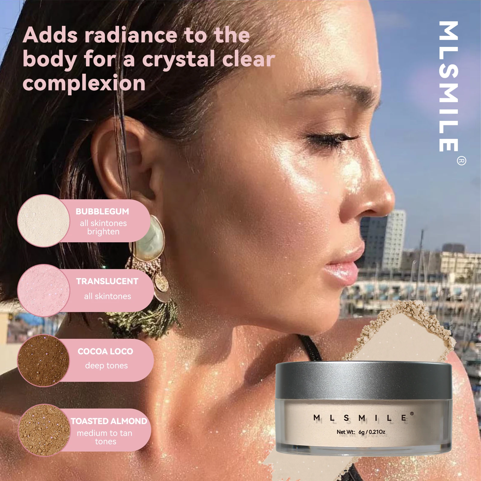 Fine Sparkling Makeup Powder-Long-Lasting Oil Control Matte Finish-4 Color Loose Powder Suitable for all skin tones