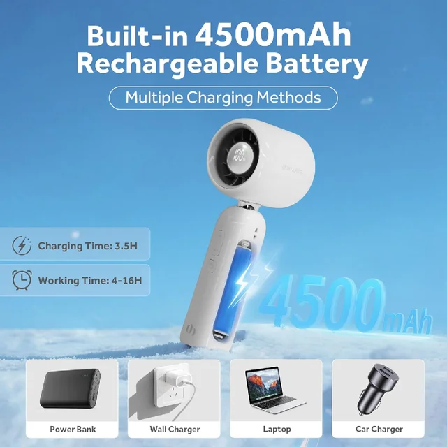 Handheld Turbo Mini Fan 4000mAh Battery Portable Rechargeable Fan With LED Display 5 Speeds Turbo Fans For Beach Travel Vacation 5