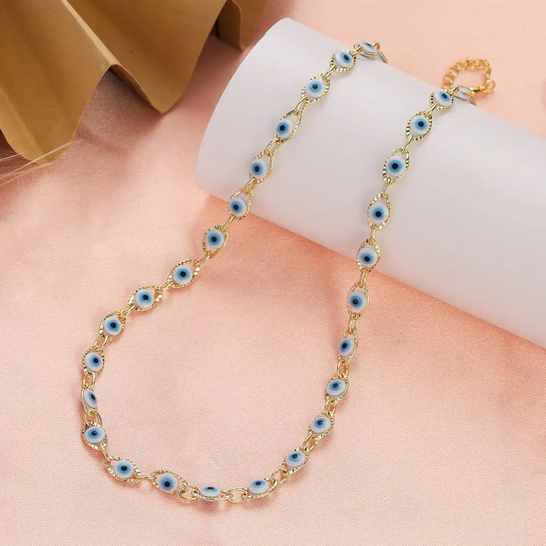 2023 Women's Blue Turkish Evil Eyes Necklace for Women Fashion Gold Color Stainless Steel Necklaces Enamel Bead Jewelry Gift