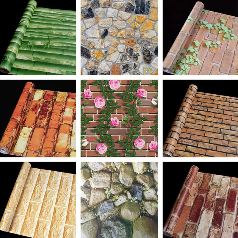 Home Decor 3D PVC Wall Stickers Paper Brick Stone Wallpaper Self-Adhesive Living Room Bedroom Wallpapers Decoration Papier Peint