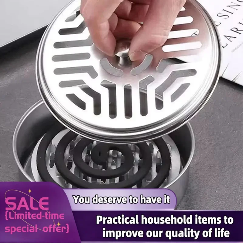 Iron Mosquito Coil Holder Box with Cover for Household