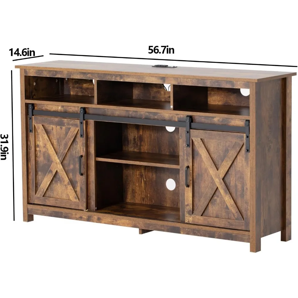 57” Wooden Farmhouse TV Stand for 60/65 inch TV,Double Layer Storage Entertainment Center TV Console Table,w Doubl 5
