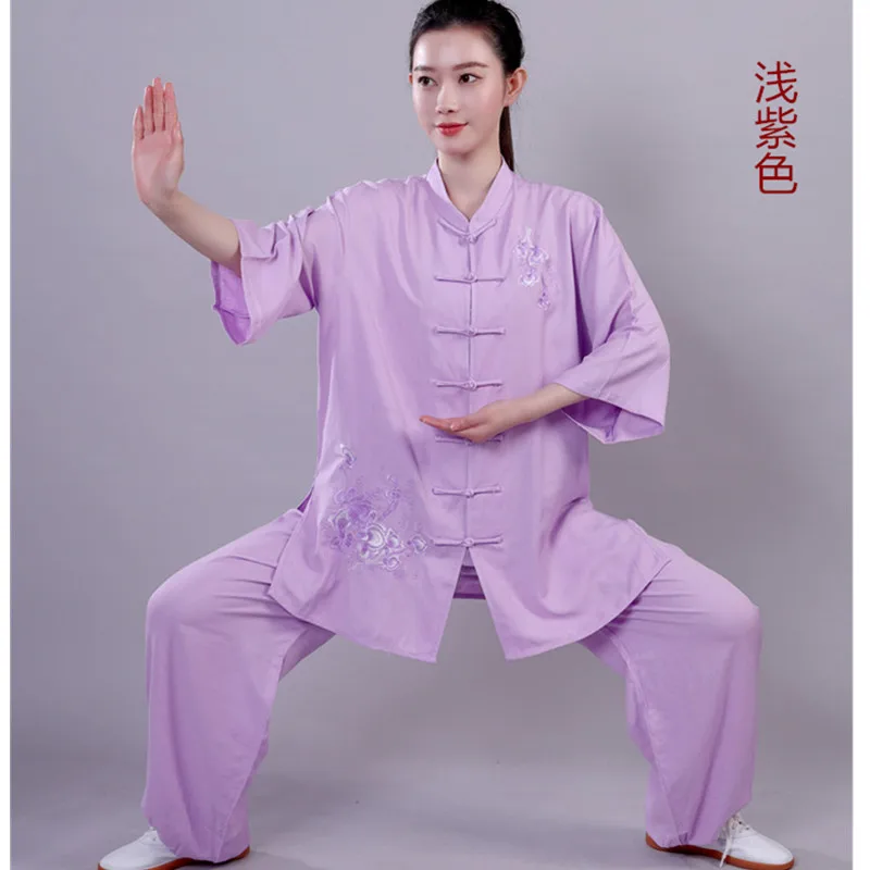 Summer Thin Cotton Linen Short Sleeve Tai Chi Suit Women's New Embroidery Martial Arts Performance Tai Chi Clothes Training 588