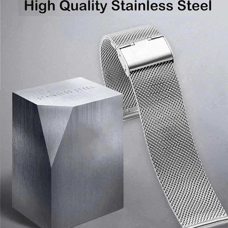 Elegant Milanese Loop Metal Mesh Watch Strap, 20mm/22mm, Silver