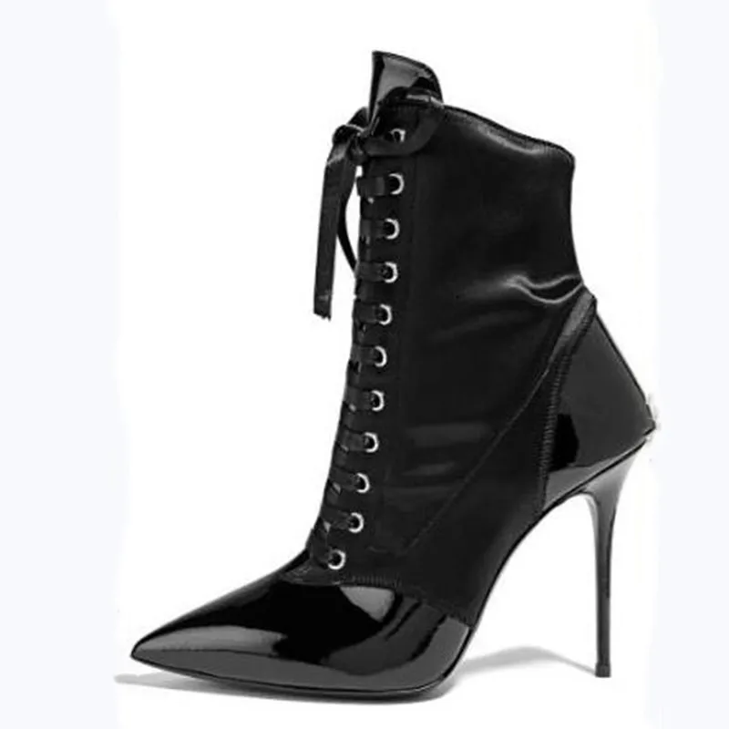 

Minan Ser Shoes Fashionable Women's High Heel Boots Ankle boots Lace Up With Zipper About11cm High Heels Lady Fashion Show Shoes