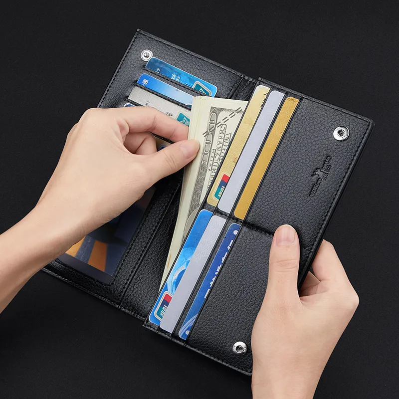 New men's wallet Long leather multi-card bag Soft cowhide anti-theft brush anti-degaussing thin money clip 5