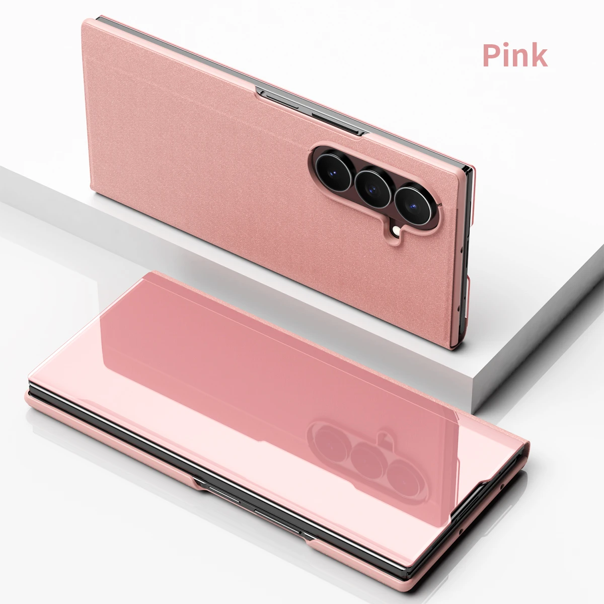 Premium Glossy Mirror Flip Case with Multi-Form Stand Holder for Smartphones