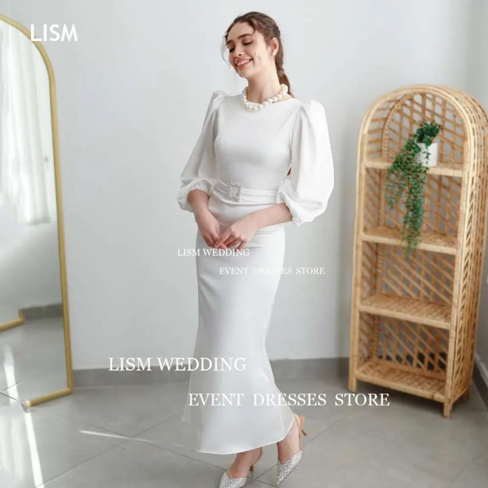 

Женское атласное платье-Русалка LISM, платье до щиколотки с круглым вырезом, элегантное простое Деловое платье для невесты, лето