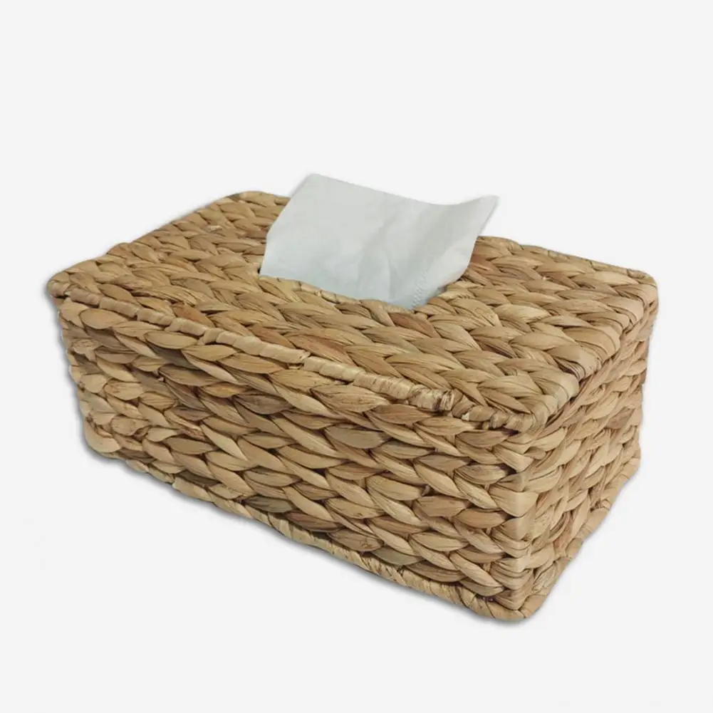 Rattan Tissue Box Holder Water Hyacinth Handwoven Straw Basket Natural Wicker Napkin Dispenser Square Organizer Rustic Decor 5