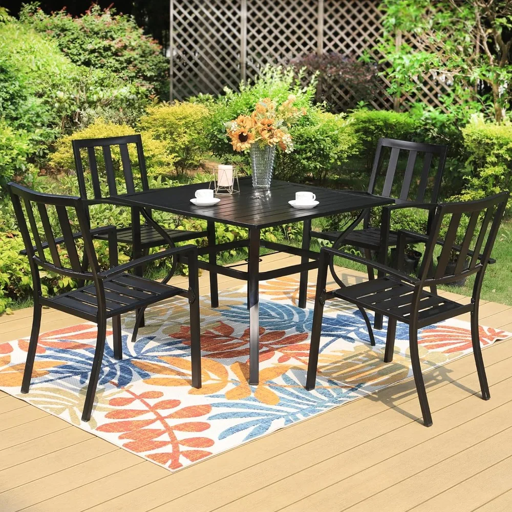 

Outdoor Table and Chairs Set, 5 Piece Metal Patio Dining Set 37" Square Patio and Garden Backyard, Outdoor Table and Chairs Set