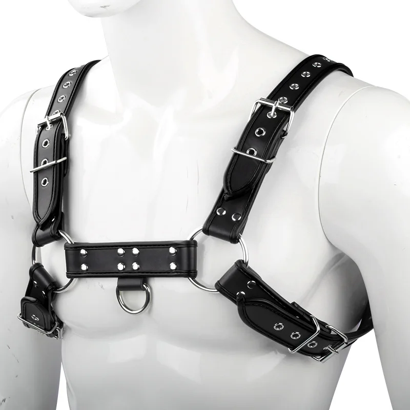 Fetish Leather Male Lingerie Harness Bondage Chest Belt Double Shoulder Strap Carnival Party Nightclub Punk Adults Sexy Costumes