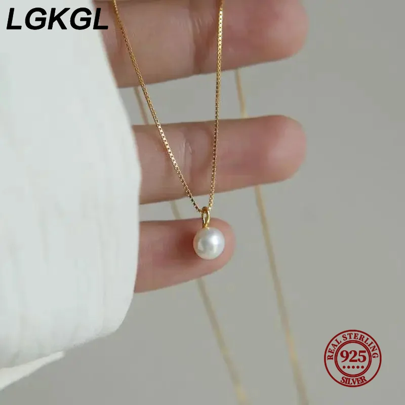 

LGKGL Pearl Pendant Necklaces for Women Temperament Clavicle Box Chain Choker 14K Gold Plated Jewelry