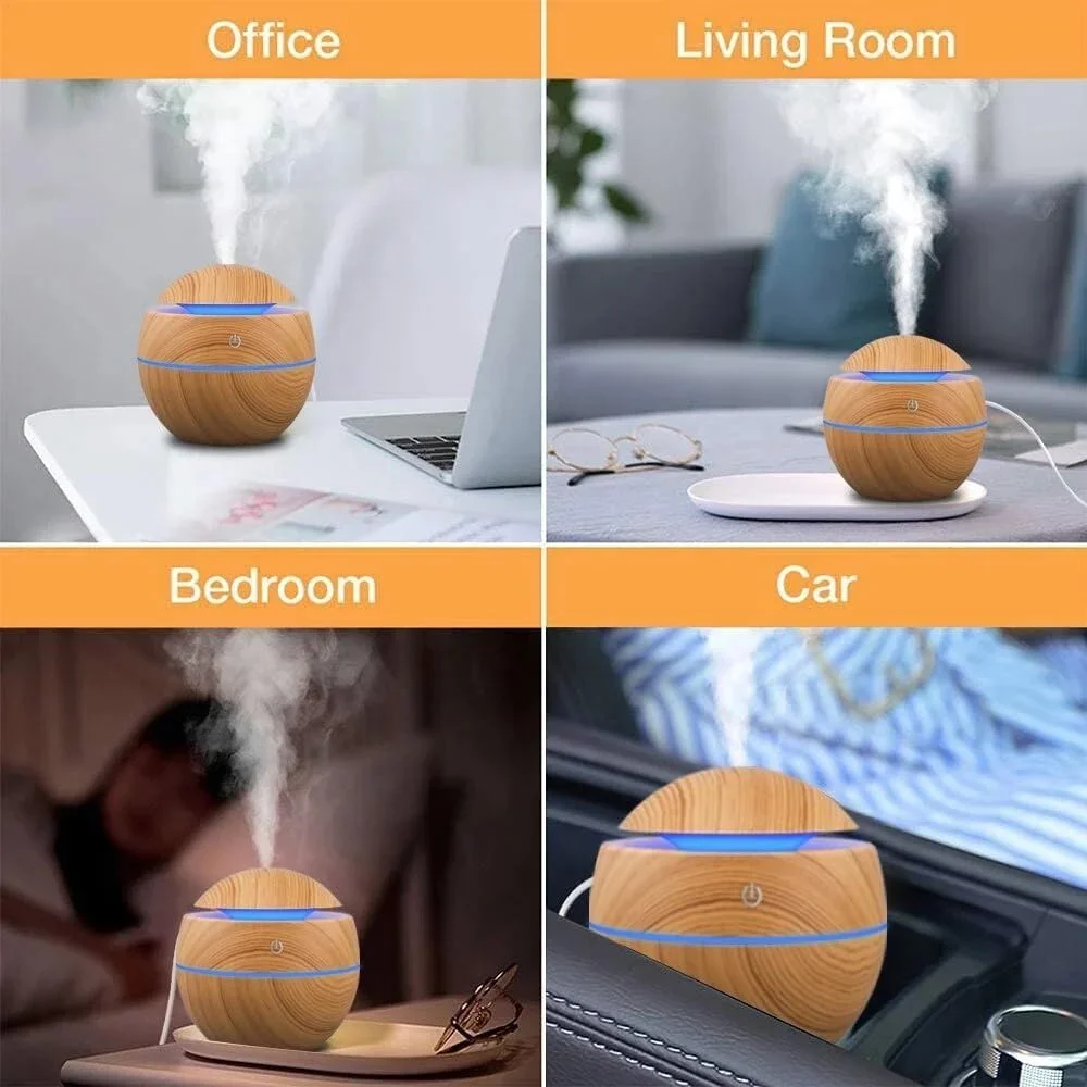 Woodgrain USB Essential Oil Diffuser Mini Ultrasonic Aromatherapy Humidifier Portable Desktop Air Mist Maker For Home Office 6