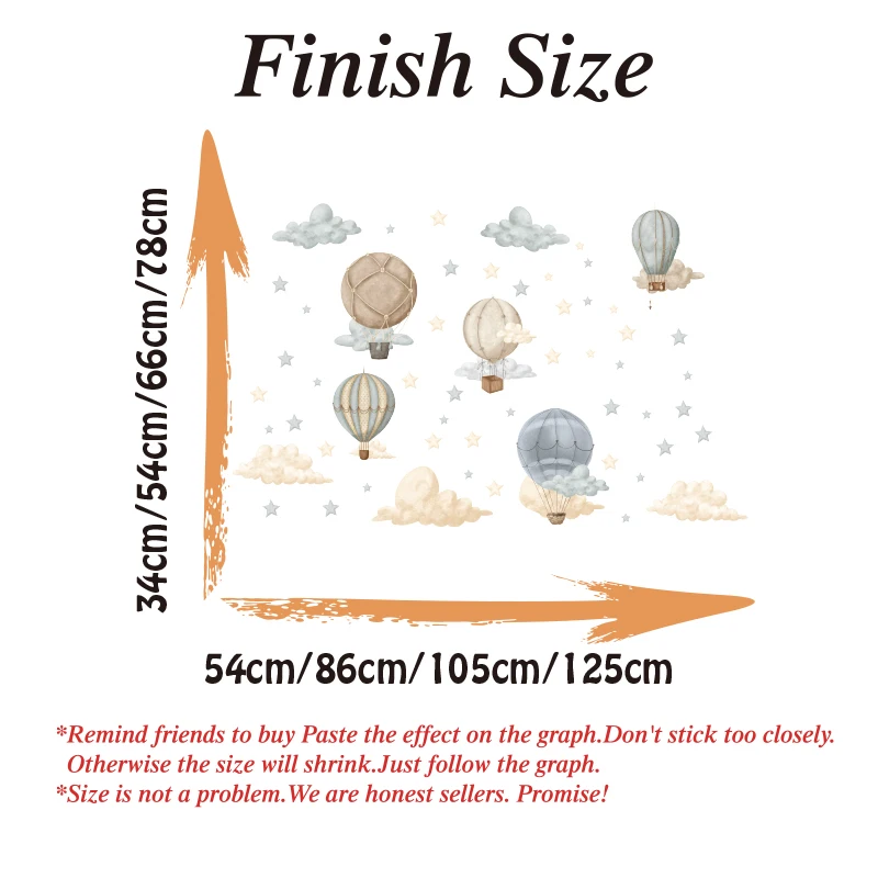 Large Hot Air Balloon Moon Star Cloud Wall Sticker Decal Baby Nusery Kids Children Playroom Bedroom Home Decor wall stickers,luminous wall stickers,vinyl decal stickers