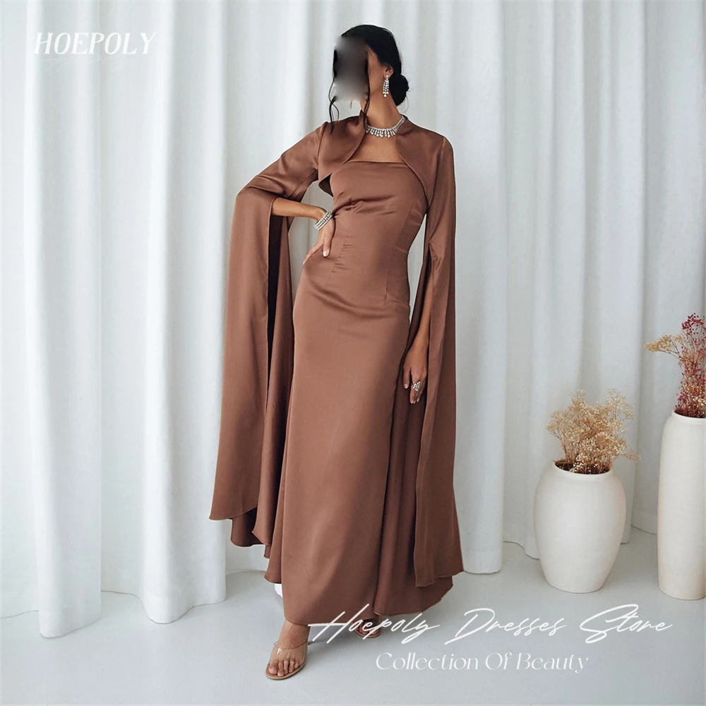 

Hoepoly Simple Square Neck Full Sleeve Evening Dress For Woman Summer Style Fashion Simple Classy Party Long Prom Gown New 2023