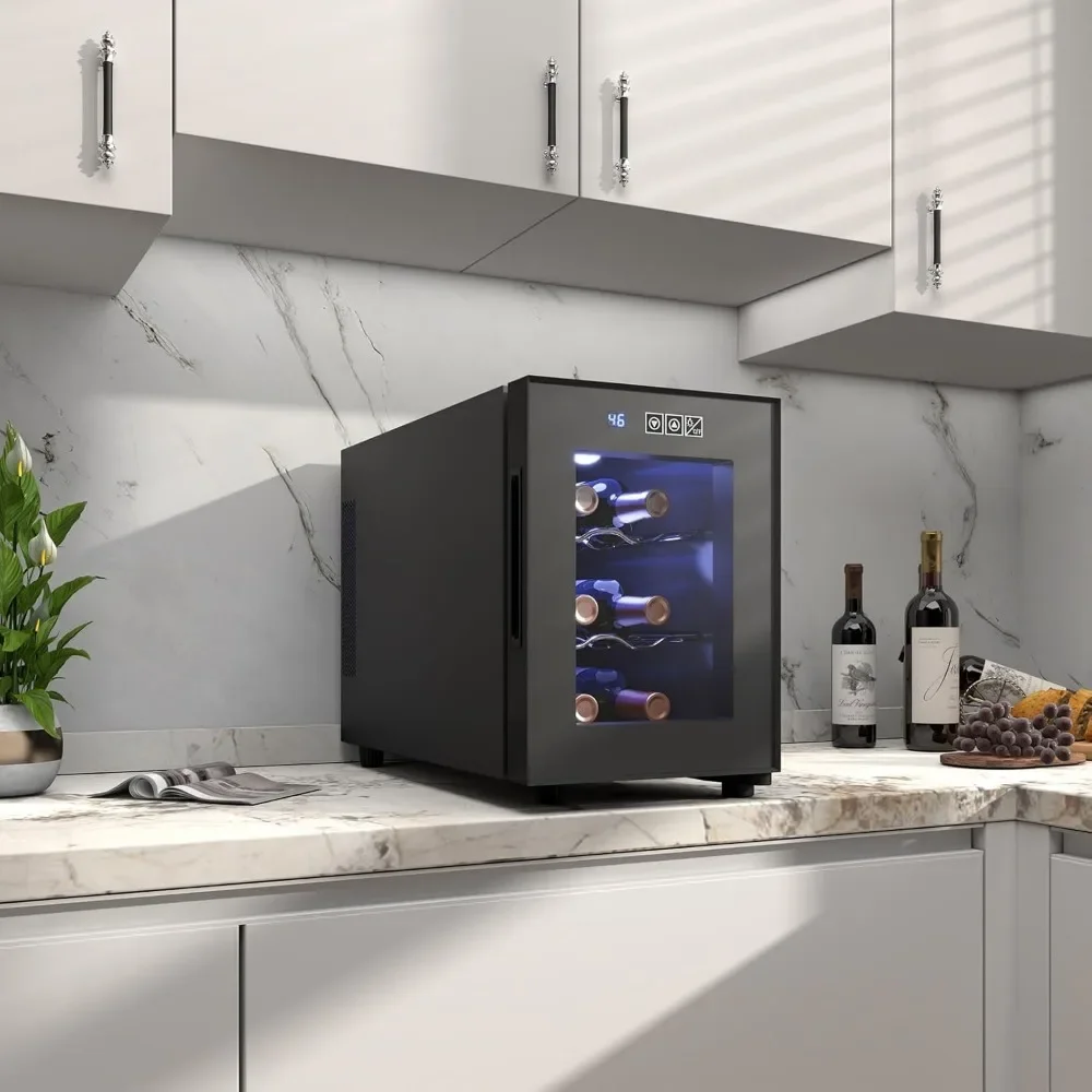 Wine Cooler Refrigerator, Wines Cooler with Digital Temperature Control, 46-66℉ Mini Freestanding 6 Bottle Wine Refrigerator 3