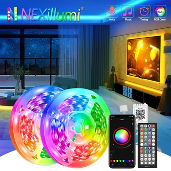 RGB LED 스트립 조명, 5050 DC12V 블루투스 컨트롤러 리본, 방 안의 다채로운 어린이 크리스마스 TV 백라이트 밴드, EU 플러그