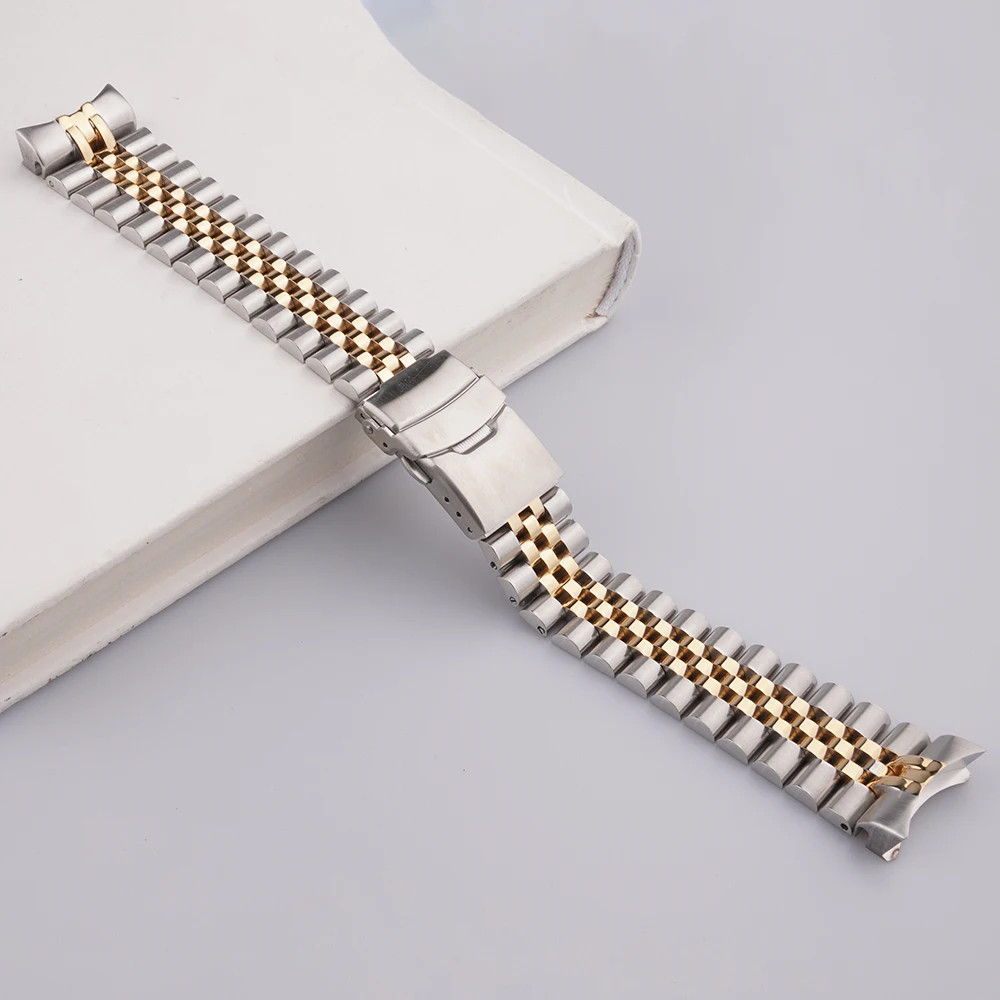 Carlywet 22Mm Oro Medio Solido Curvesacco In Acciaio Inox Jubilee Cinturino Cinturino Braccialetti Di Lusso Per Seiko 5 Srpd53 63 73 55
