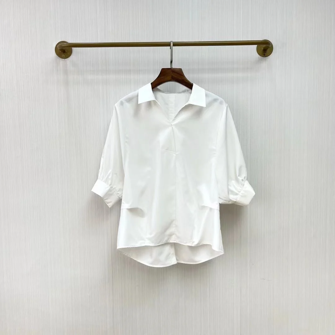 

Waist pleated fishtail shirt back button design casual fashion 2023 summer new style 0316