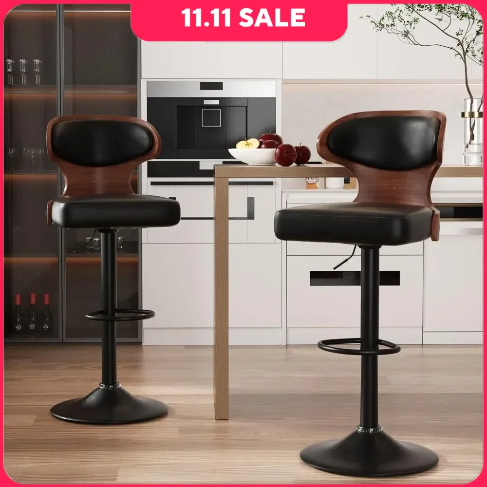 Bar Stools Set of 2 Adjustable Height 24.5-33.5IN Bentwood Swivel Barstools with Back & Footrest Bar Chairs