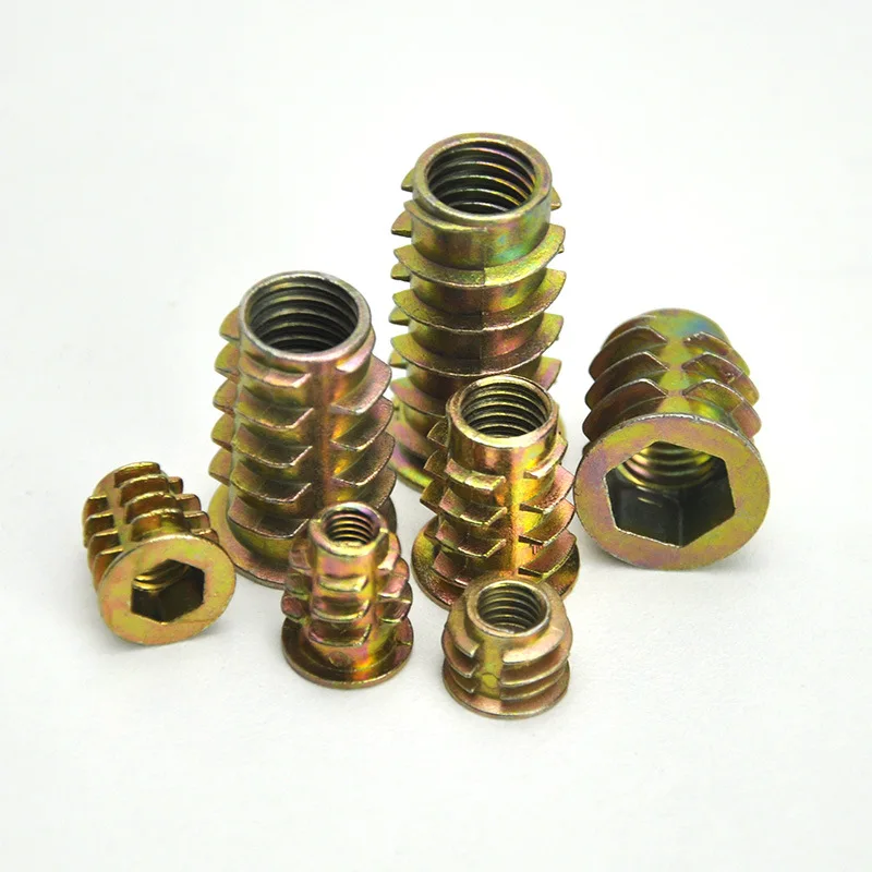 M4 M5 M6 M8 M10 Zinc Alloy Thread For Wood Insert Nut Flanged Hex Drive Head Furniture Nuts 50Pcs stainless steel nut screw and nut kit