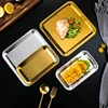 Thick Stainless Steel Shallow Tray Rectangular Gold Serving Plate Restaurant BBQ Seafood Plate for Food Large Flat Storage Trays 2
