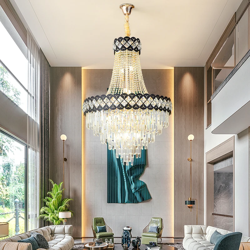 

Interior Design Living Room Dining Room Crystal Chandelier Luxury Decoration Villa Hanging Rotating Staircase Pendant Lamp
