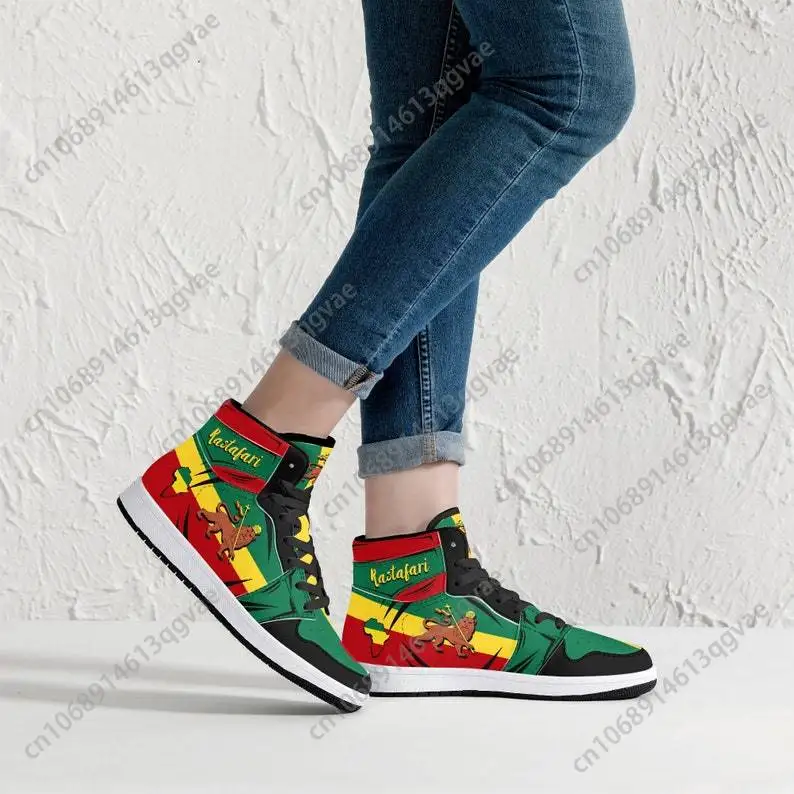 Rastafari Lion of Judah Premium High Tops Basketball Sneakers Print Design Woman Man Holiday Party Matching Custom Dropshipping 3