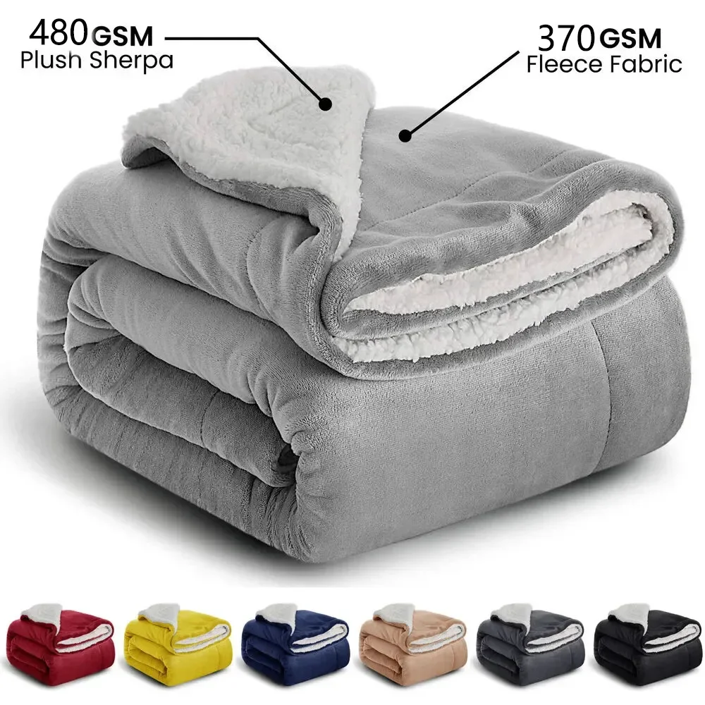 Large Sherpa Fleece Blanket Double Thick Soft Warm Bed Sofa Throw Blanket Double King Size Winter Warm Blanket