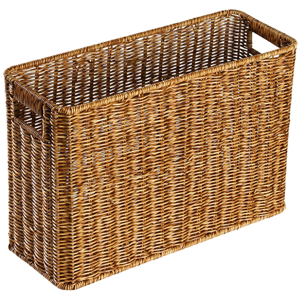 

Hollow Handle Woven Basket Imitation Rattan Desktop Sundries Toy Basket Imitation Rattan Weave Basket Plastic Bathroom Container