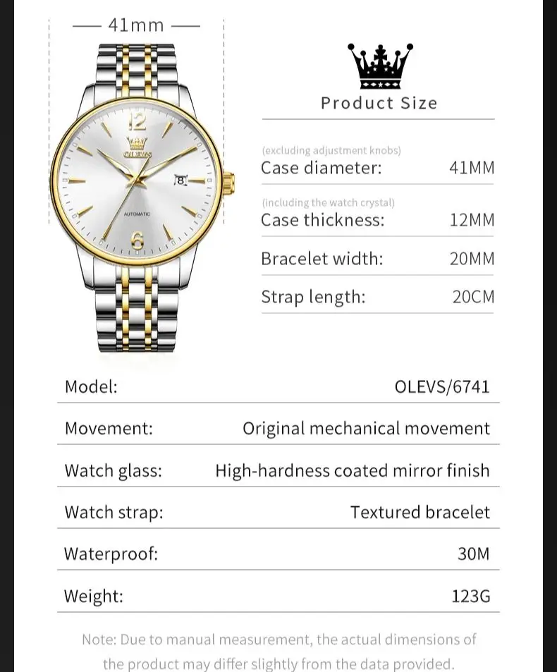 OLEVS 6741 Men's Watches Simple Fashion Calendar Waterproof Luminous Automatic Mechanical Watches For Man Original Luxury Watch