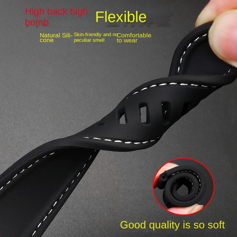 Enhanced Sports Silicone Waterproof Watch Band, 24x16mm - Durable Rubber Bracelet Strap